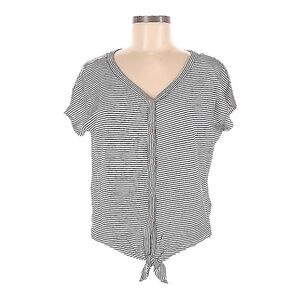 🌺 Rachel Zoe 100% Linen White Stripe Tie Front Cropped Top Size L